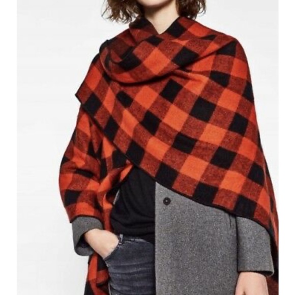 NWT ZARA RED CHECK PONCHO CAPE COAT 4373/226  size M ONE SIZE main image 6